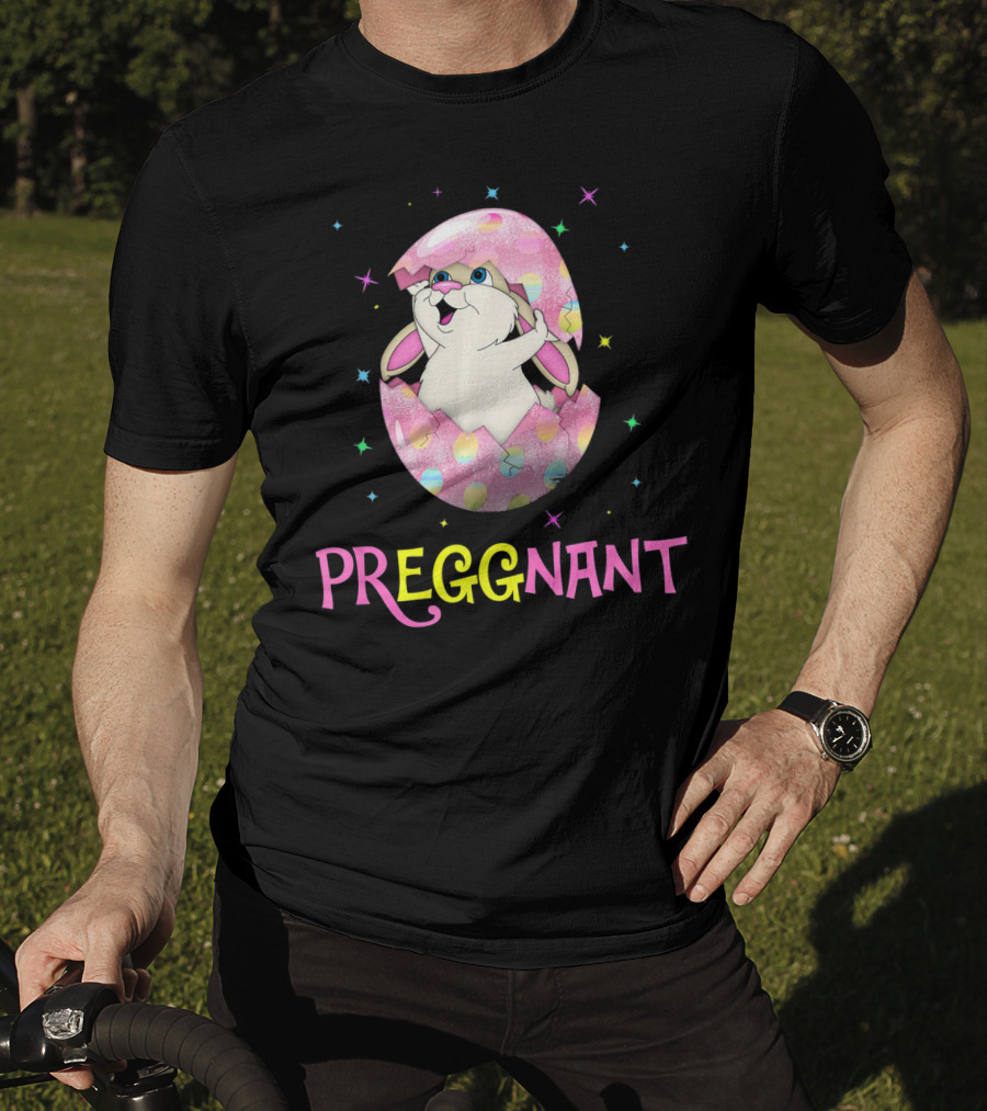 Preggnant Easter Bunny In Egg Shell With Stars T-Shirt