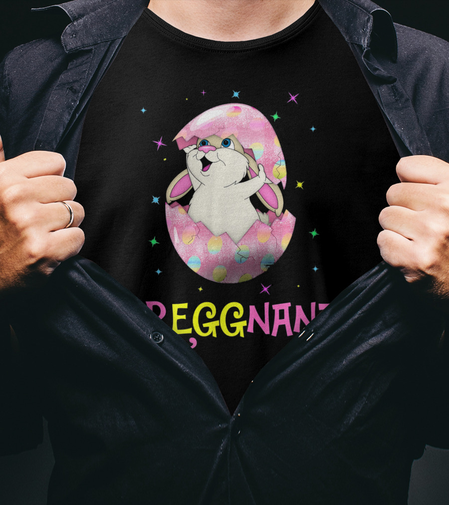 Preggnant Easter Bunny In Egg Shell With Stars T-Shirt