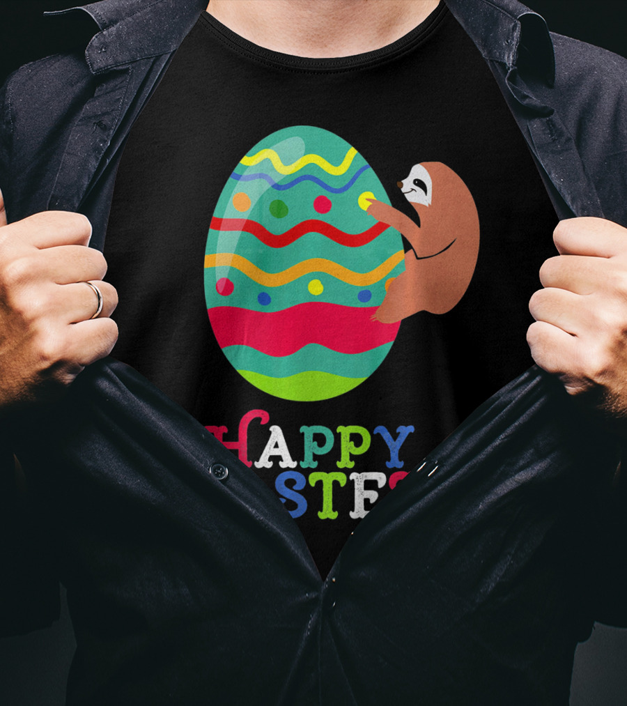 Happy Easter Sloth Colorful Egg T-Shirt