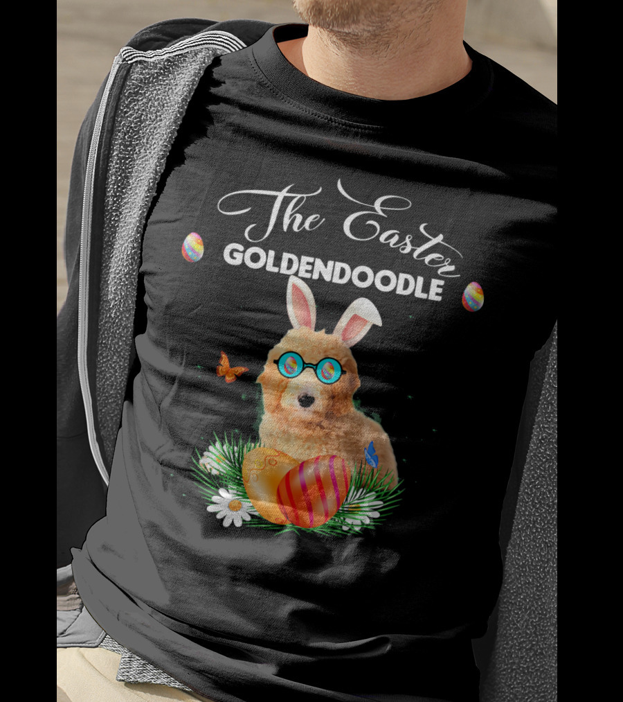 The Easter Goldendoodle Bunny With Eggs And Butterflies T-Shirt