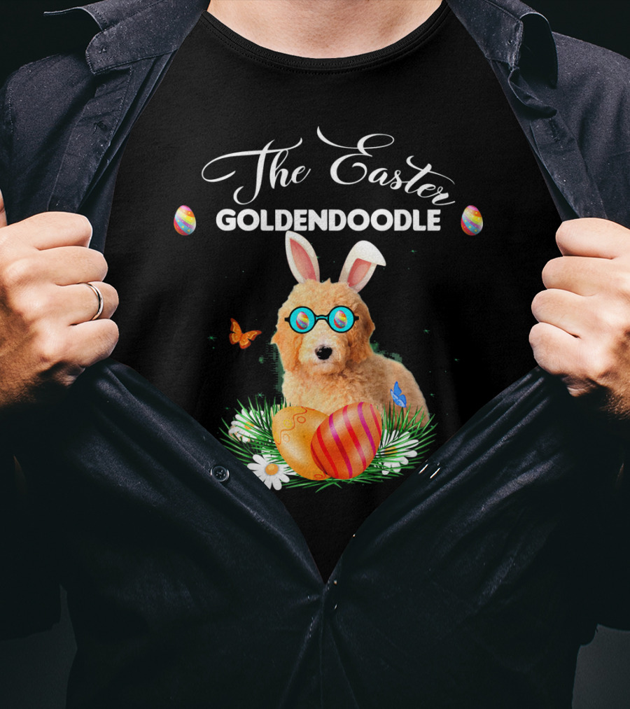 The Easter Goldendoodle Bunny With Eggs And Butterflies T-Shirt