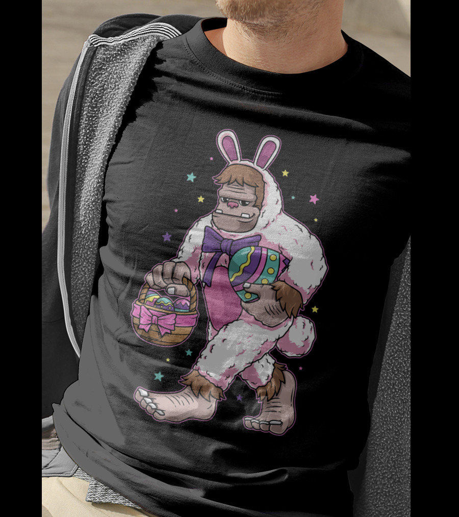 Kids Easter Bunny Bigfoot Sasquatch Basket Eggs Stars T-Shirt