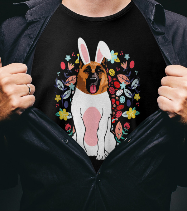 Alsatian Rabbit Ears Floral Background T-Shirt