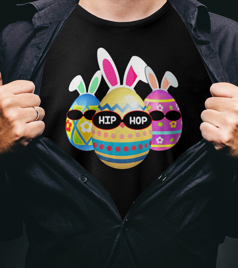 Hip Hop Bunny Eggs With Sunglasses T-Shirt