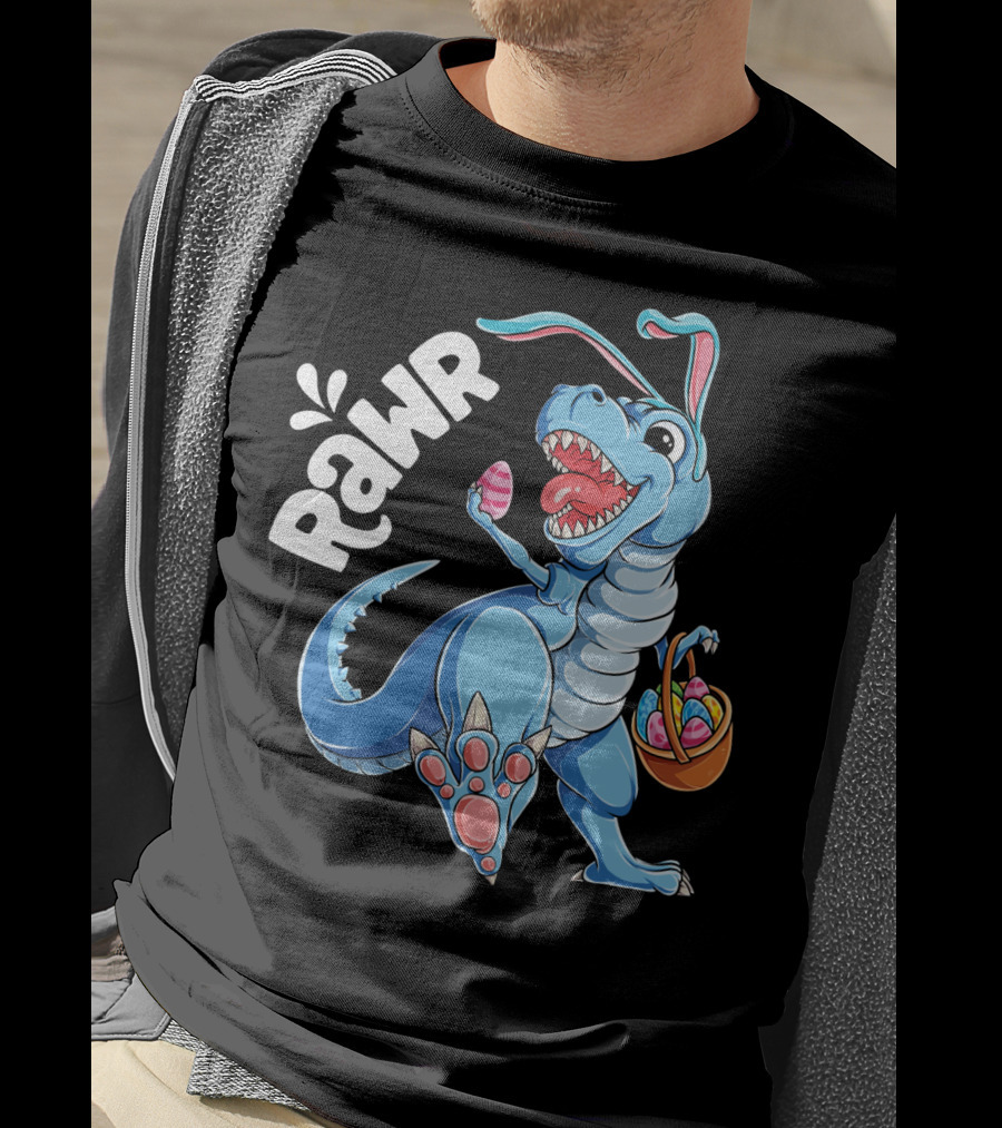 Rawr Easter Bunny Dinosaur Rex With Basket And Eggs T-Shirt