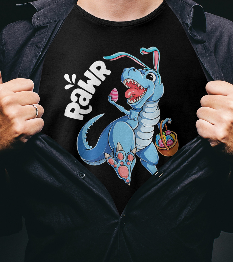 Rawr Easter Bunny Dinosaur Rex With Basket And Eggs T-Shirt