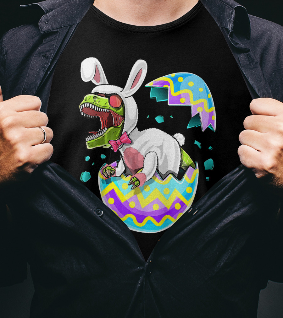 Happy Easter Rex Dinosaur Bunny In Eggshell Costume T-Shirt