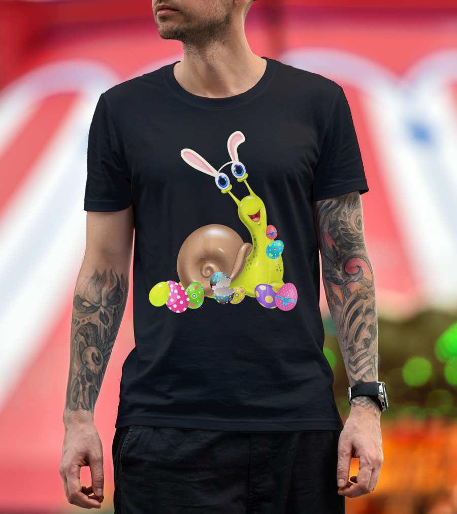Snail with Bunny Ears and Colorful Easter Eggs T-Shirt