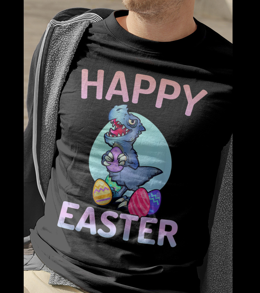 Happy Easter Dinosaur Rex With Colorful Eggs T-Shirt