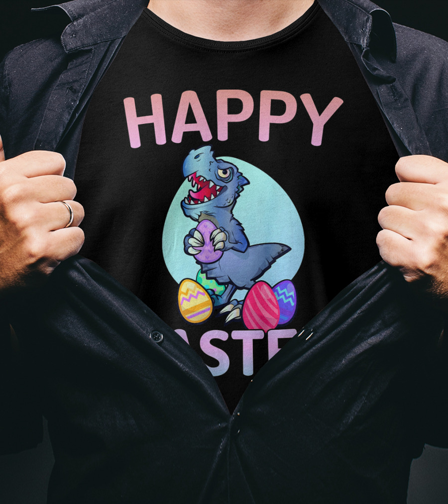 Happy Easter Dinosaur Rex With Colorful Eggs T-Shirt