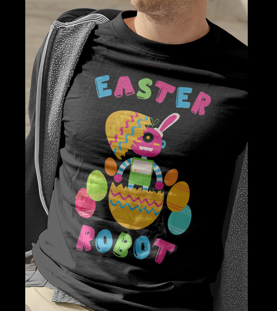 Easter Robot Bunny With Colorful Eggs T-Shirt