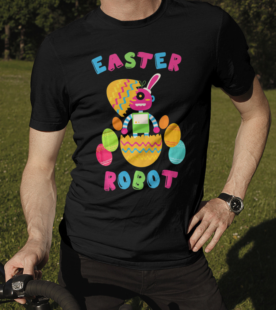 Easter Robot Bunny With Colorful Eggs T-Shirt