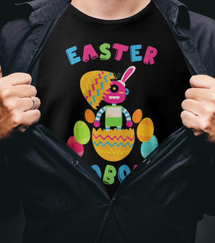 Easter Robot Bunny With Colorful Eggs T-Shirt