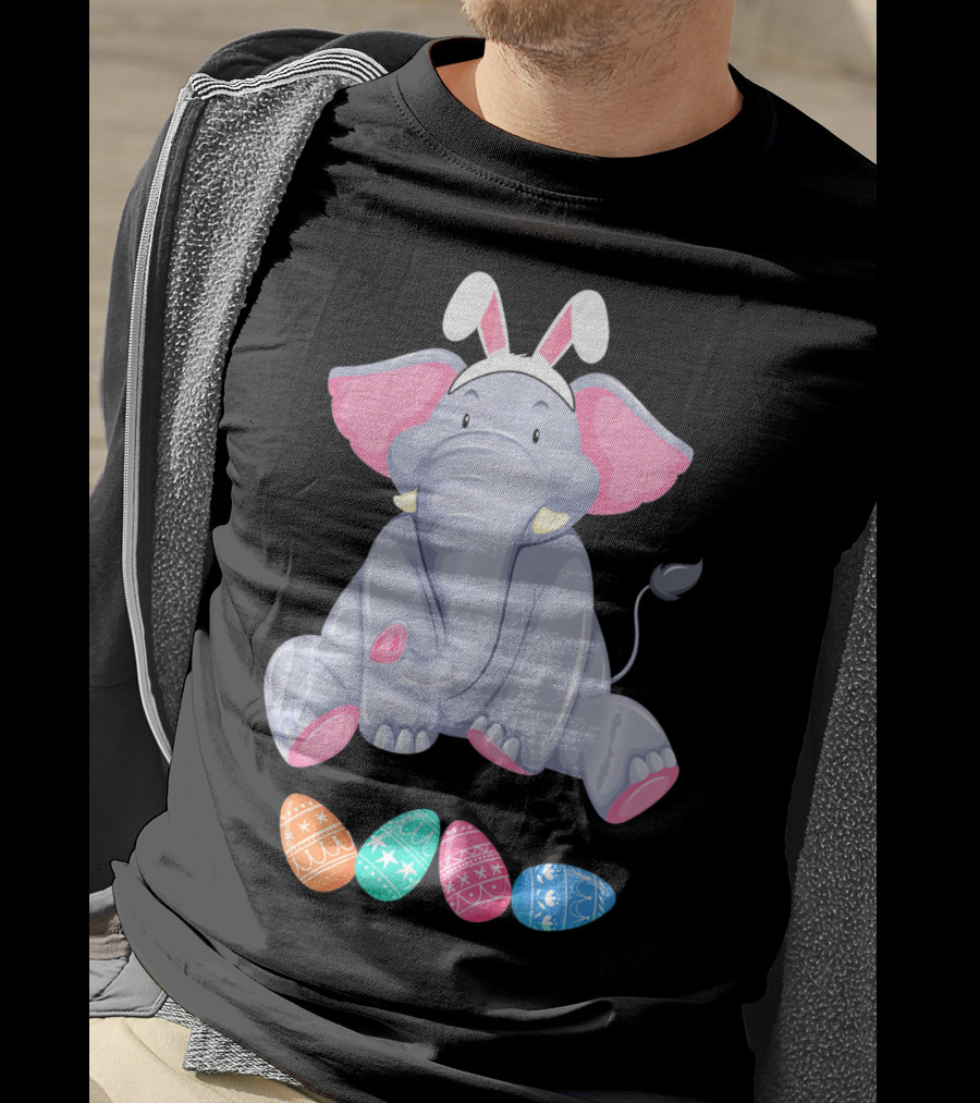 Funny Easter Elephant With Bunny Ears And Colorful Patterned Eggs T-Shirt