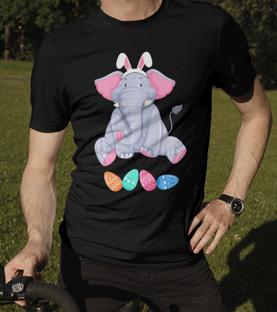 Funny Easter Elephant With Bunny Ears And Colorful Patterned Eggs T-Shirt