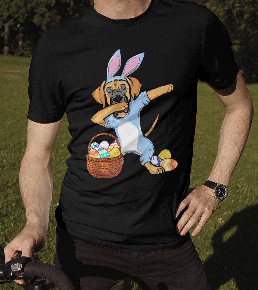 Dabbing Easter Bunny Great Dane With Basket Of Eggs T-Shirt