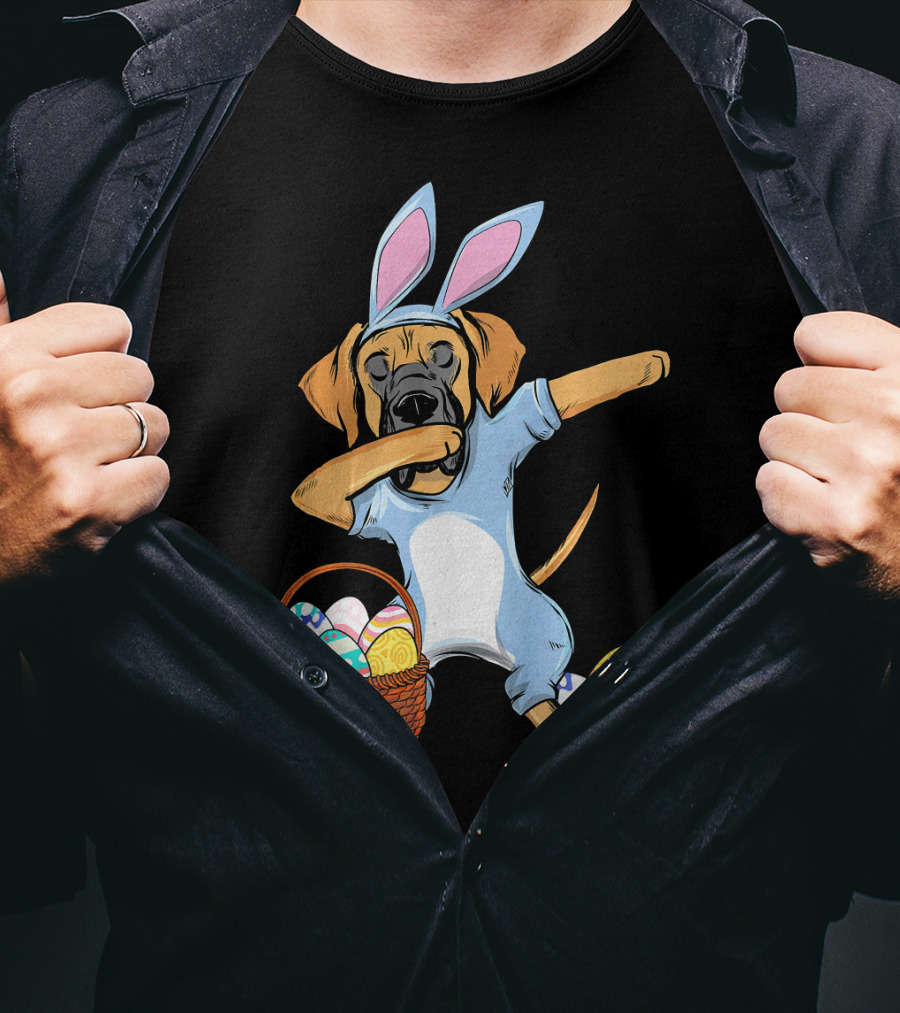 Dabbing Easter Bunny Great Dane With Basket Of Eggs T-Shirt