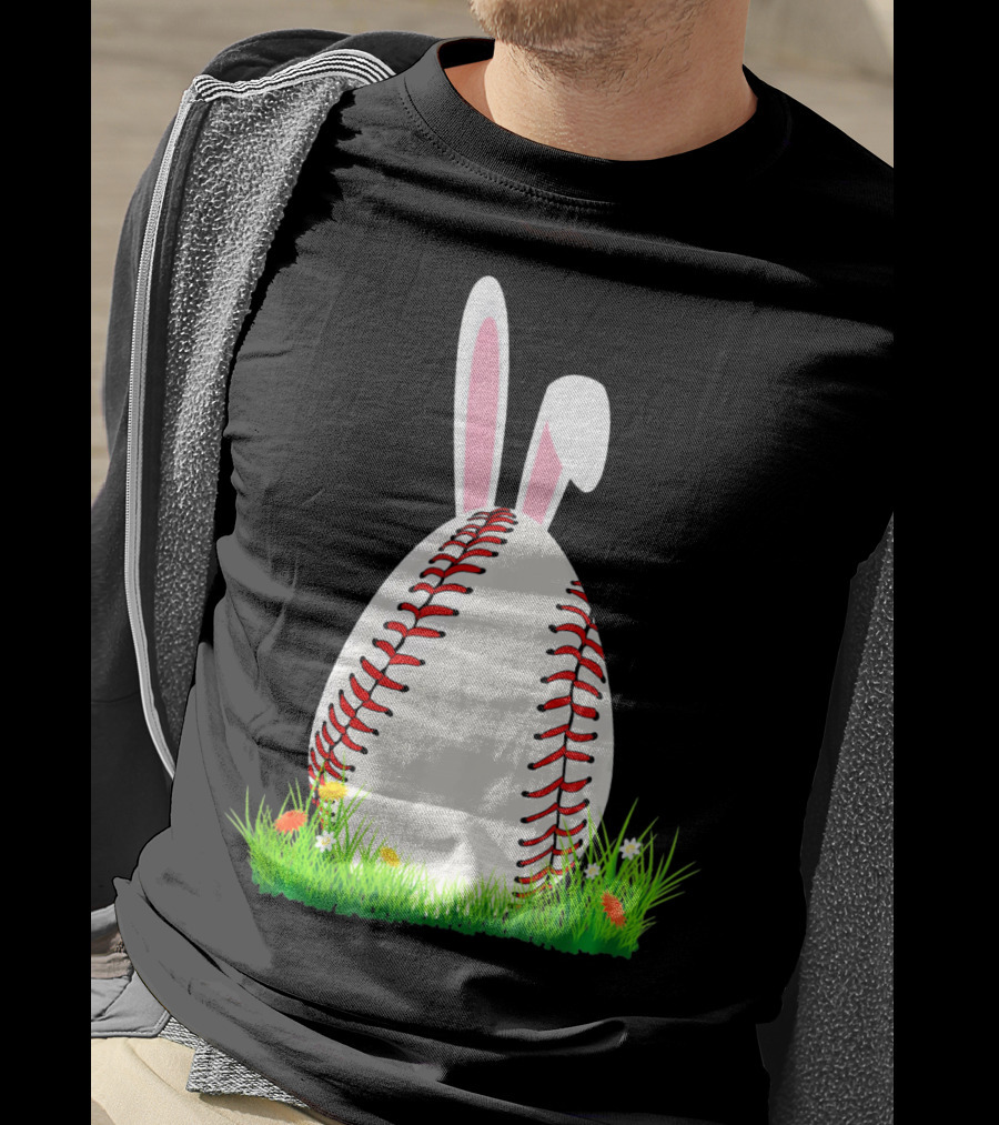 Cute Easter Bunny Baseball Egg With Ears On Grass T-Shirt