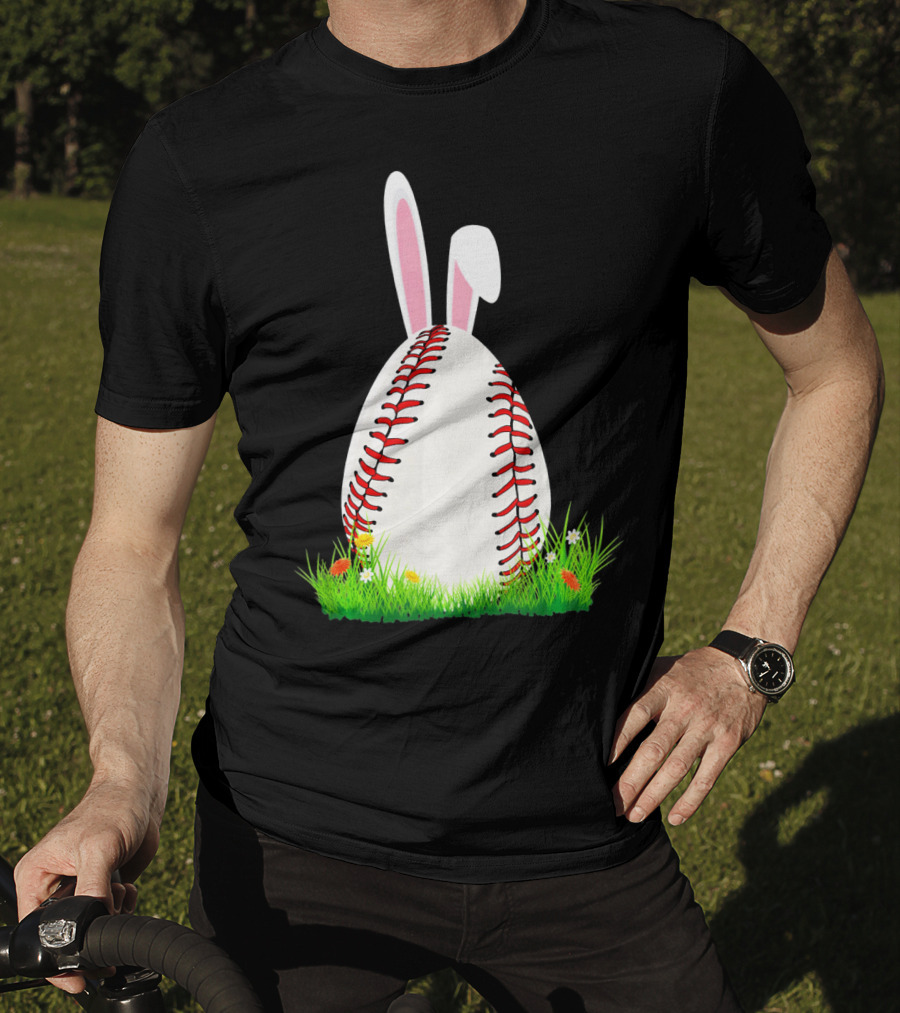 Cute Easter Bunny Baseball Egg With Ears On Grass T-Shirt