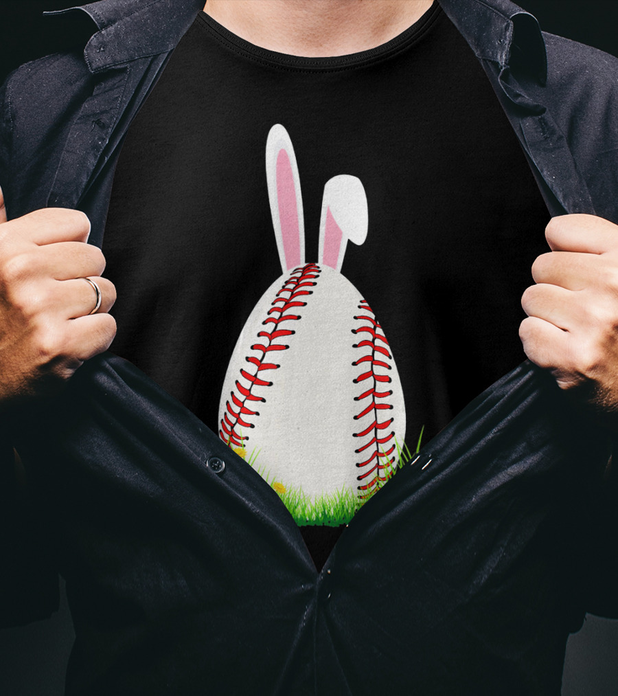 Cute Easter Bunny Baseball Egg With Ears On Grass T-Shirt