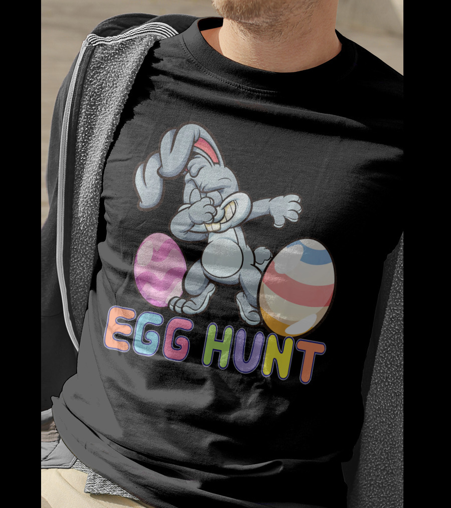 Dabbing Bunny Egg Hunt Easter Celebration With Colorful Eggs T-Shirt