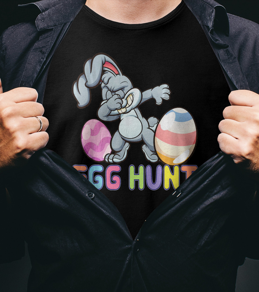 Dabbing Bunny Egg Hunt Easter Celebration With Colorful Eggs T-Shirt