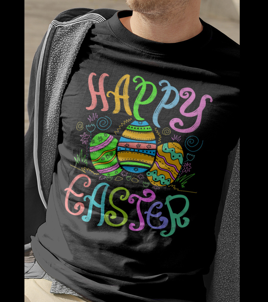 Happy Easter Colorful Eggs Cute Sunday Christian Feas T-Shirt
