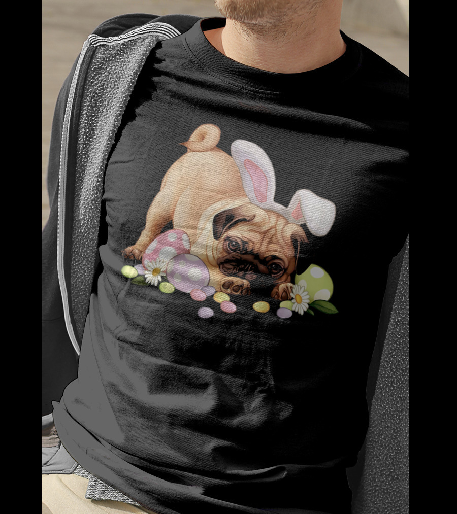 Pug Lovers Bunny Ears Happy Easter Eggs T-Shirt
