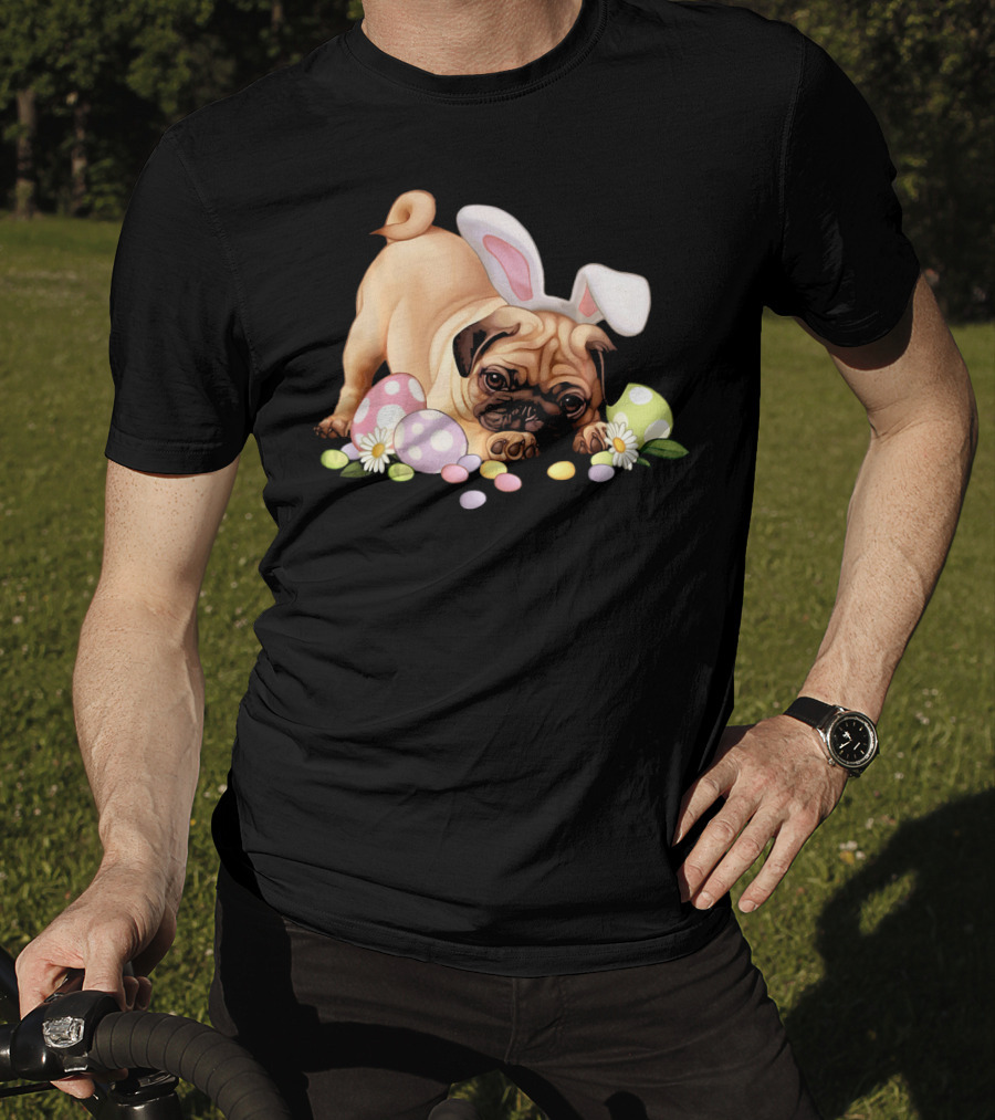 Pug Lovers Bunny Ears Happy Easter Eggs T-Shirt