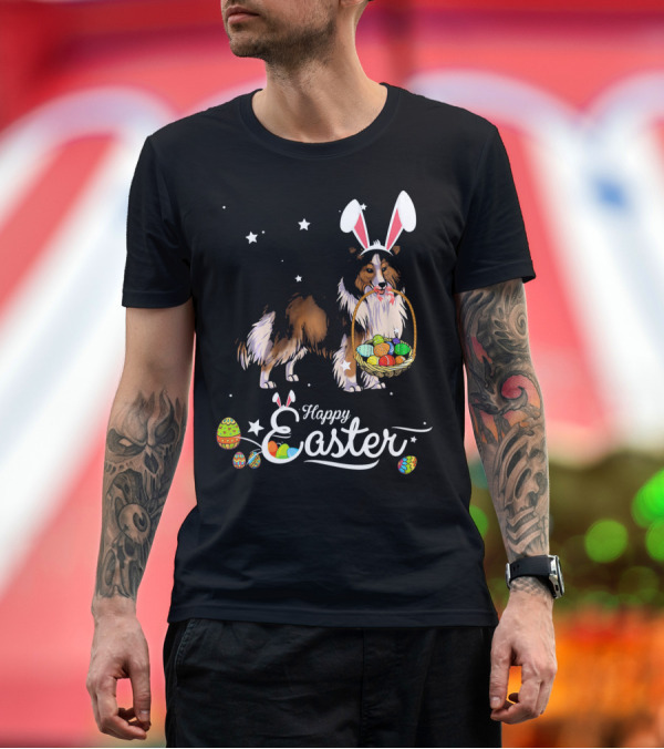 Premium T-Shirt: Shetland Sheepdog with Bunny Hat and Easter Eggs Happy Easter T-Shirt Shetland Sheepdog with Bunny Hat and Easter Eggs Happy Easter T-Shirt
