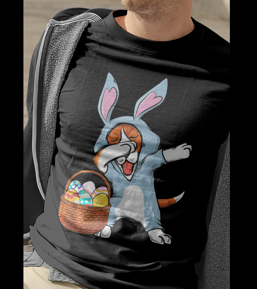 Dabbing Easter Bunny Beagle Dog With Basket Of Eggs T-Shirt