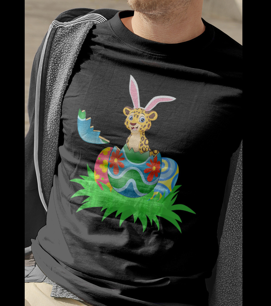 Easter Leopard With Bunny Ears In Colorful Easter Egg T-Shirt