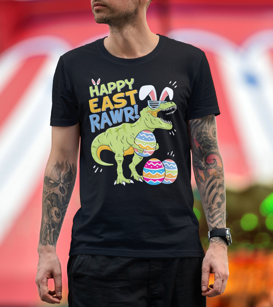 HAPPY EAST RAWR T-Rex Easter Bunny Dinosaur with Eggs T-Shirt