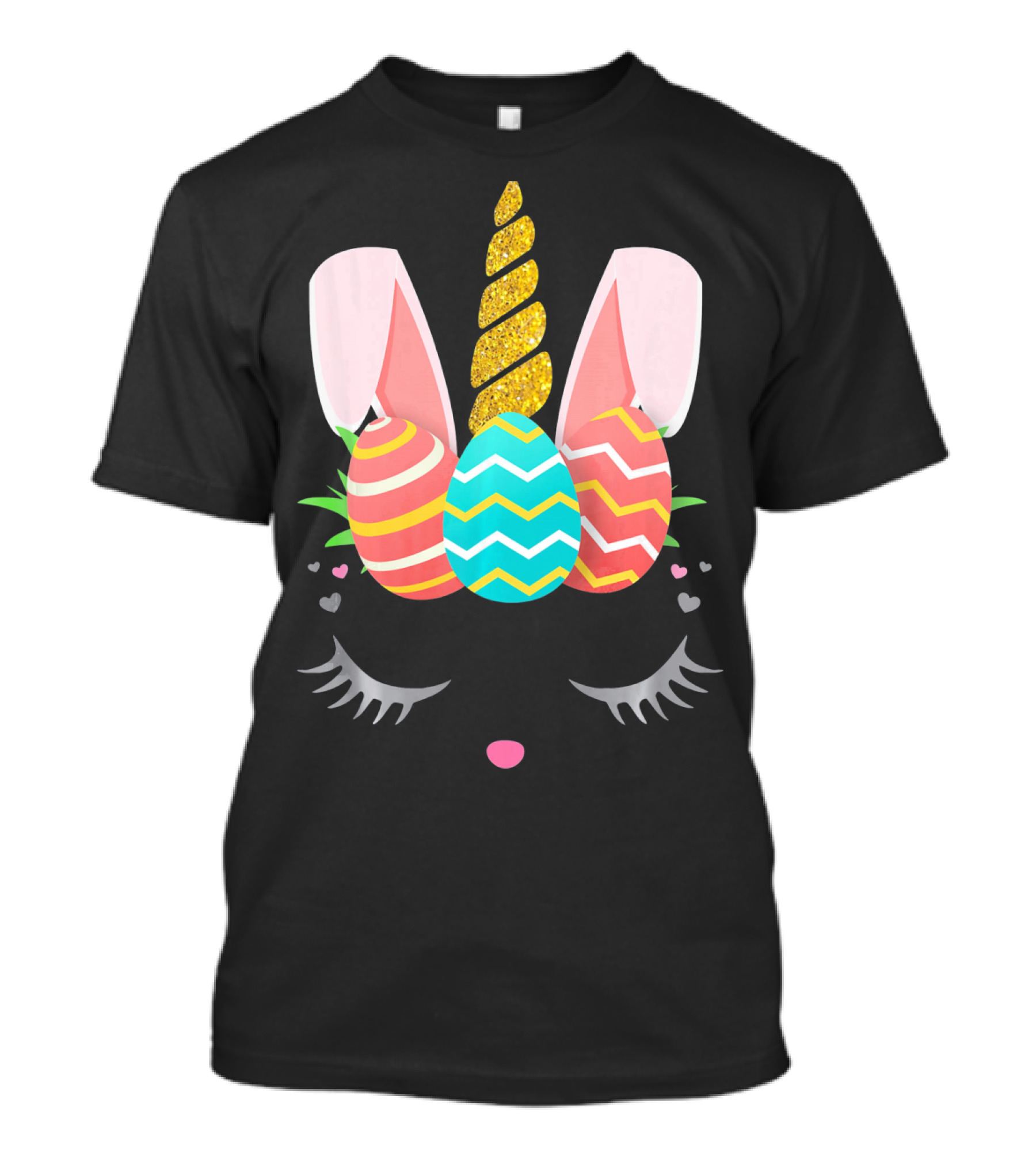 Bunnycorn Easter Bunny Rabbit Face Unicorn Ears Eggs Hearts T-Shirt