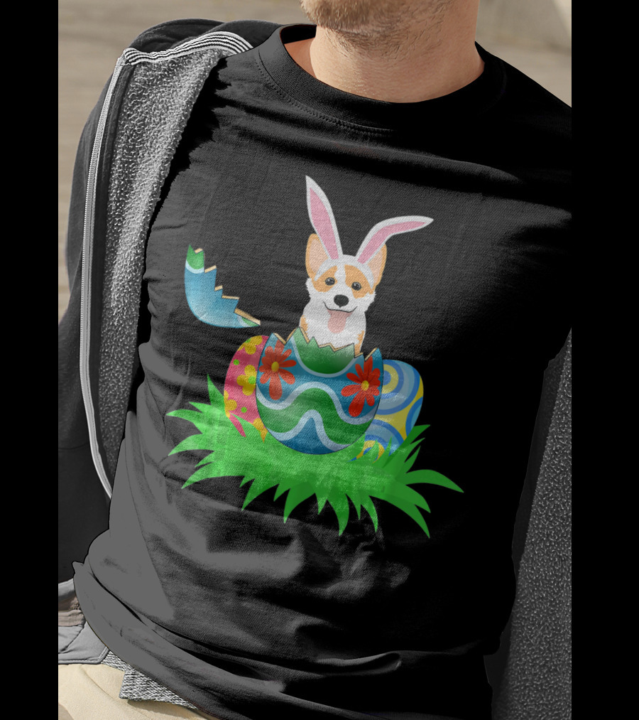 Easter Corgi Bunny With Colorful Easter Egg Hunt T-Shirt