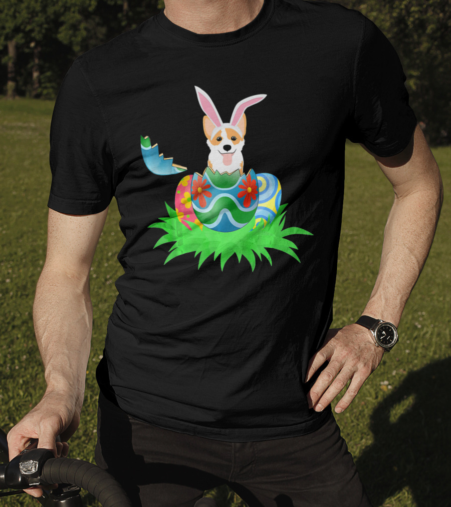 Easter Corgi Bunny With Colorful Easter Egg Hunt T-Shirt