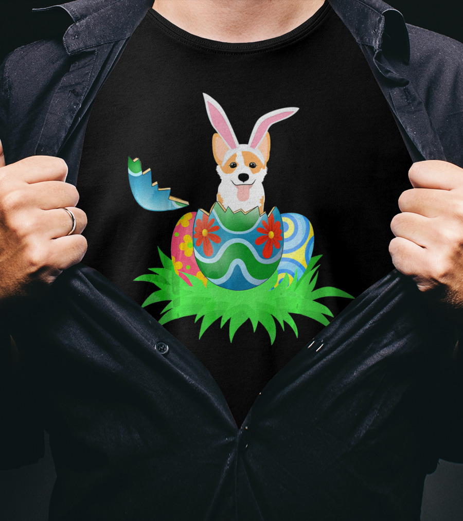 Easter Corgi Bunny With Colorful Easter Egg Hunt T-Shirt