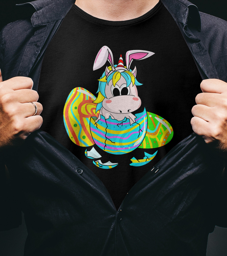 Easter Sunday Unicorn Bunnicorn In Colorful Eggshell T-Shirt