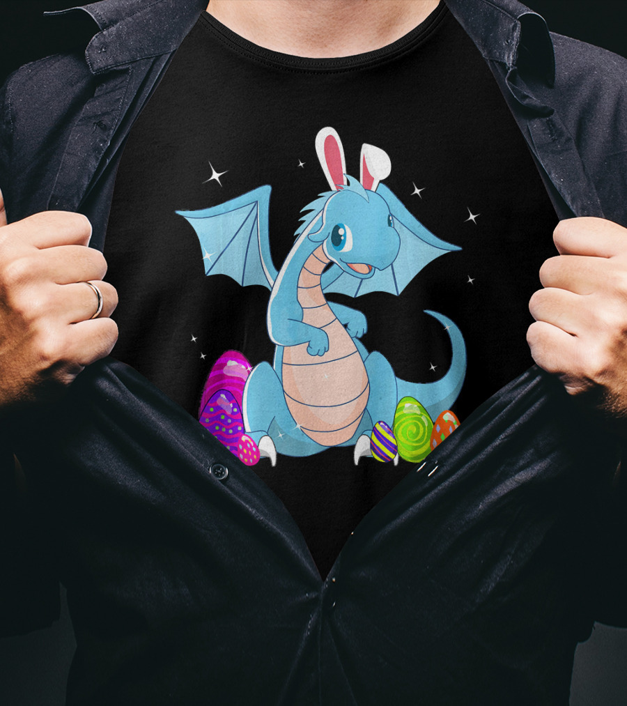Easter Dragon Bunny Ears With Colorful Eggs T-Shirt