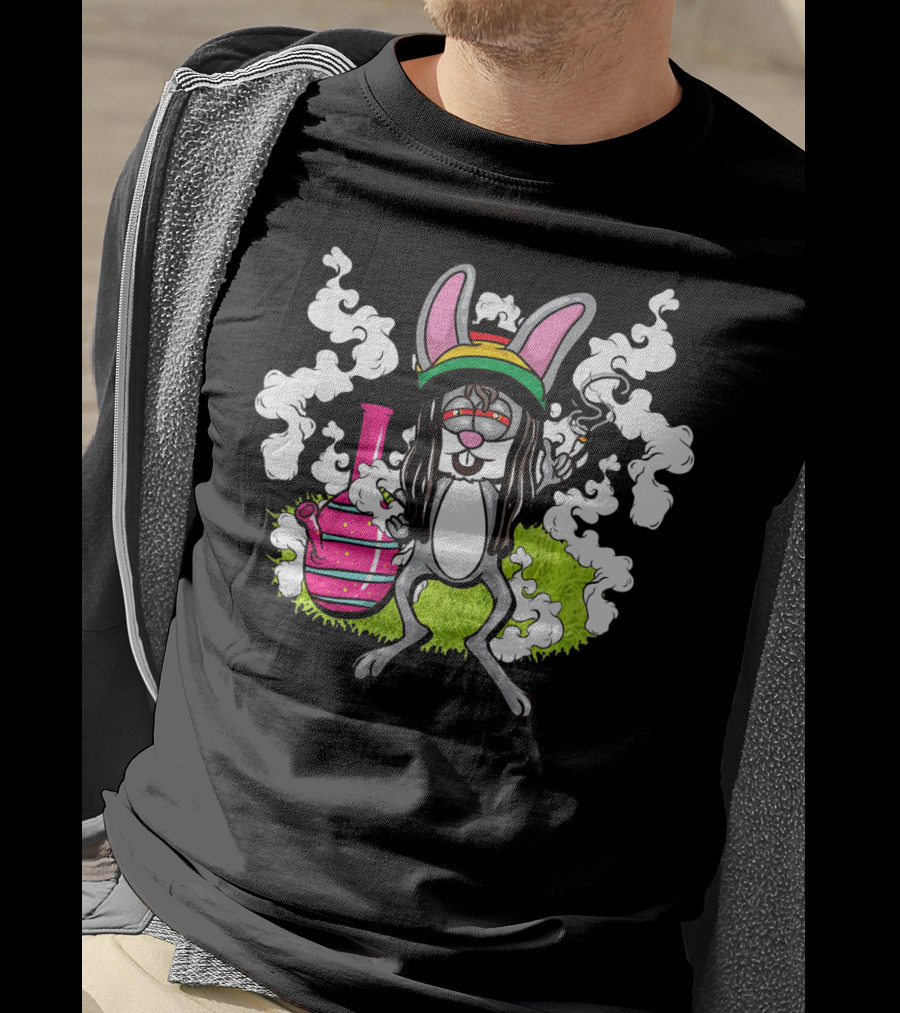 Easter Bunny Cannabis Humor Rasta Vibes With Smoke And Bong T-Shirt