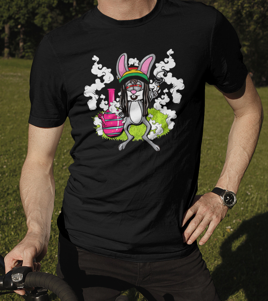 Easter Bunny Cannabis Humor Rasta Vibes With Smoke And Bong T-Shirt