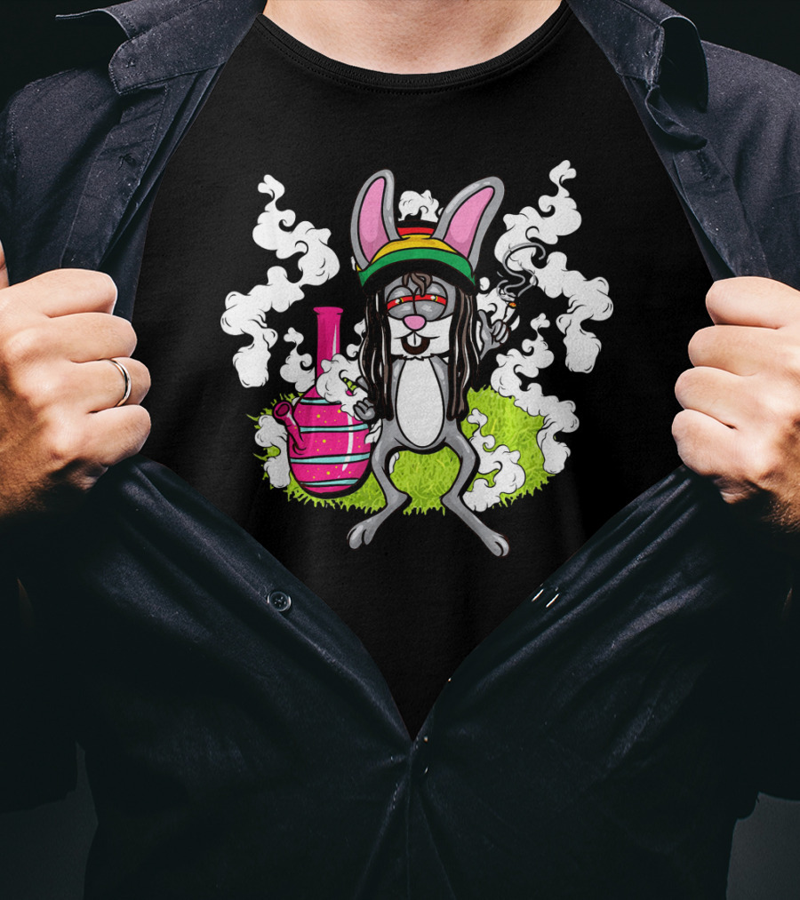 Easter Bunny Cannabis Humor Rasta Vibes With Smoke And Bong T-Shirt