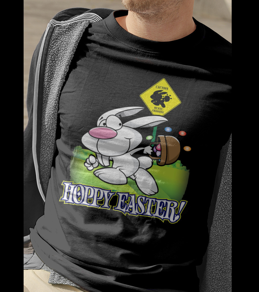 Caution Bunny Crossing Cute Funny Easter Bunny Hoppy Easter T-Shirt