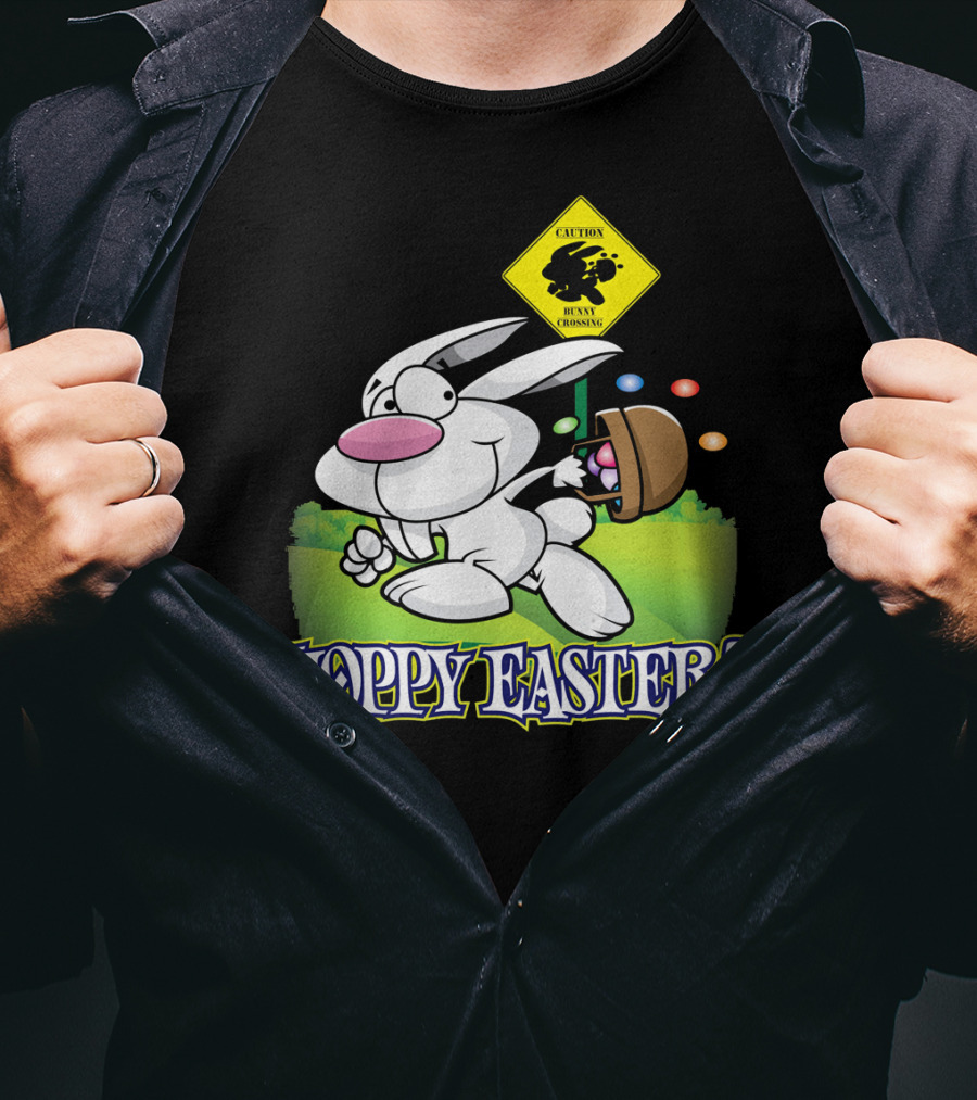 Caution Bunny Crossing Cute Funny Easter Bunny Hoppy Easter T-Shirt