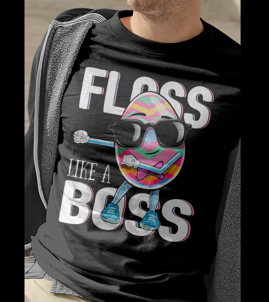FLOSS LIKE A BOSS Flossing Easter Egg With Sunglasses And Colorful Stripes T-Shirt