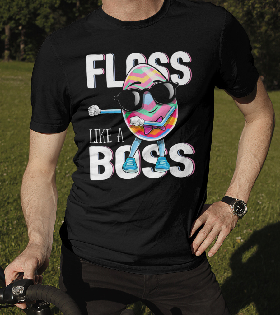 FLOSS LIKE A BOSS Flossing Easter Egg With Sunglasses And Colorful Stripes T-Shirt