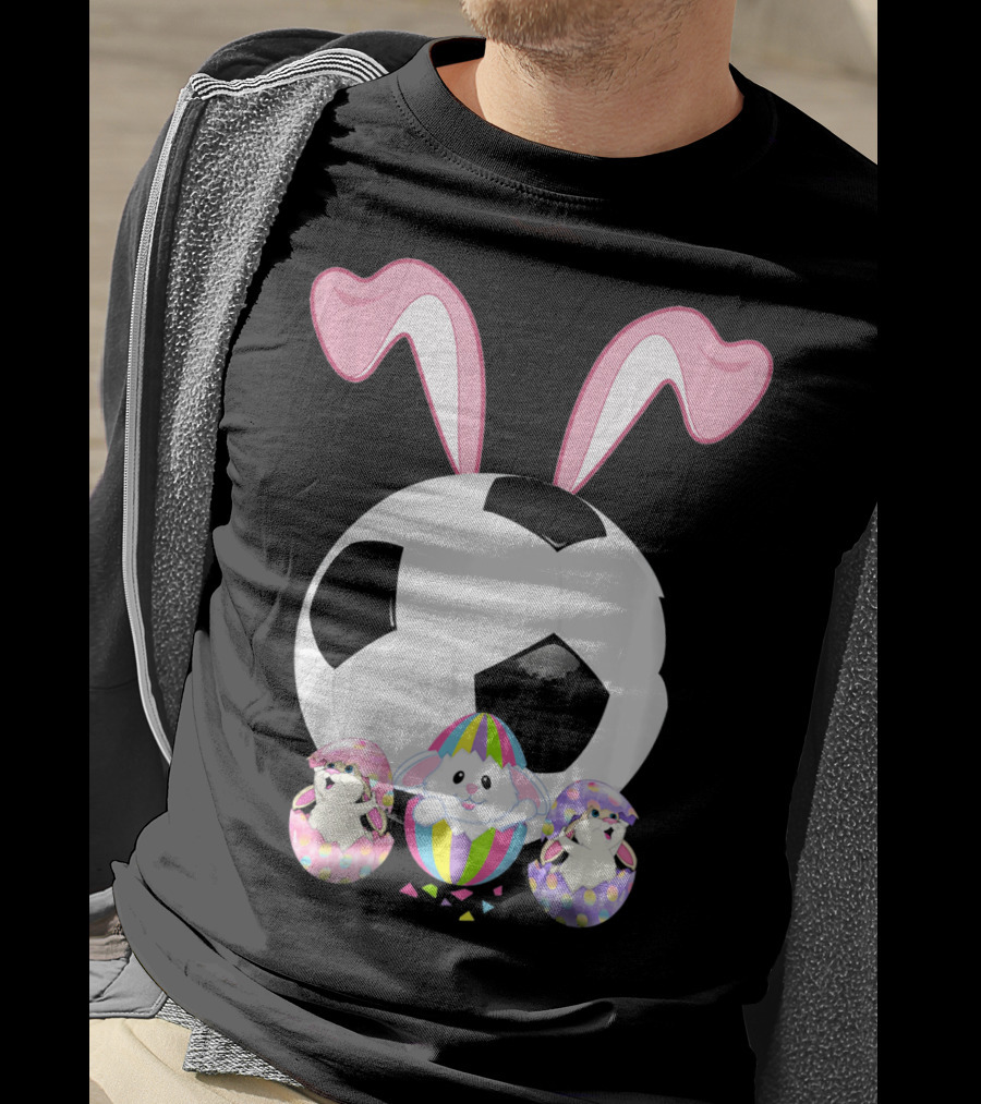 Soccer Easter Bunny Egg With Pink Ears And Colorful Easter Eggs T-Shirt