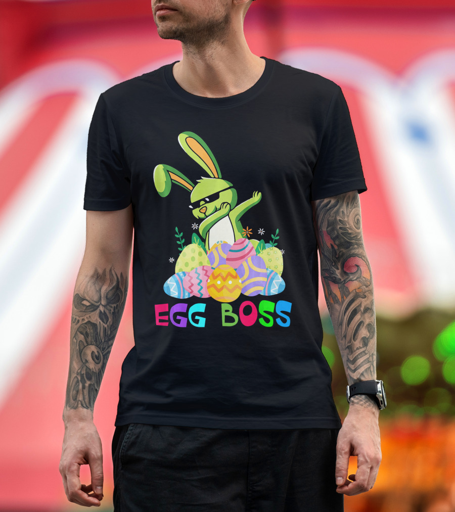 Egg Boss Dabbing Easter Bunny with Colorful Eggs T-Shirt