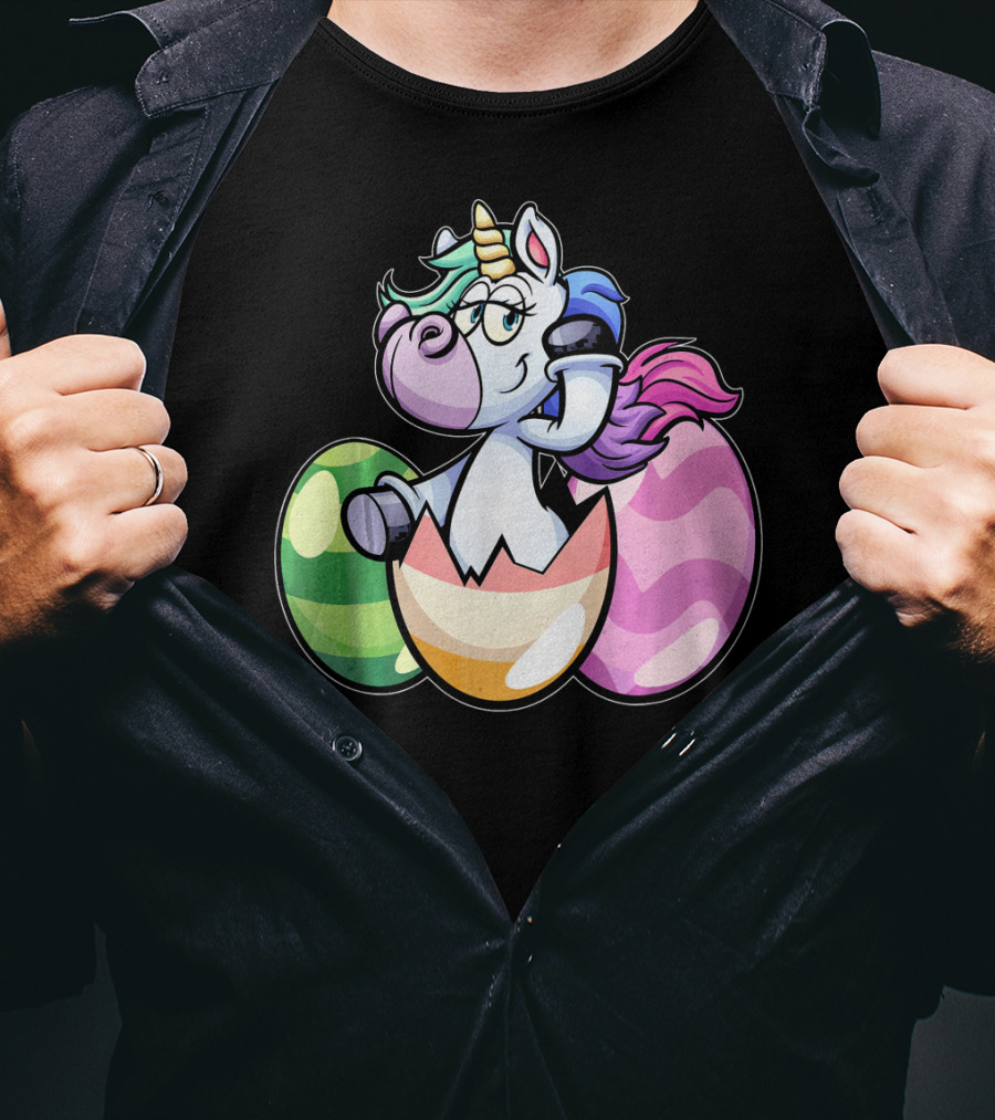 Easter Unicorn Hatching From Colorful Eggs Girls T-Shirt