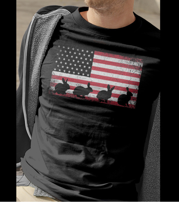 American Flag Bunny Rabbit Silhouettes Retro Easter T-Shirt